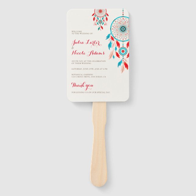 Abanico Boda Dreamcatcher de la pluma Tribal Boho (Anverso)