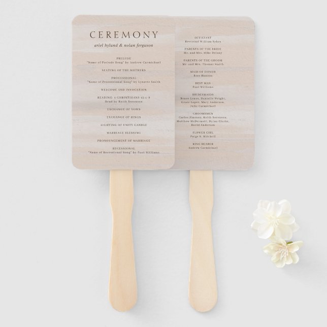 Abanico Boda elegante acuarela neutral moderna (Anverso y reverso)