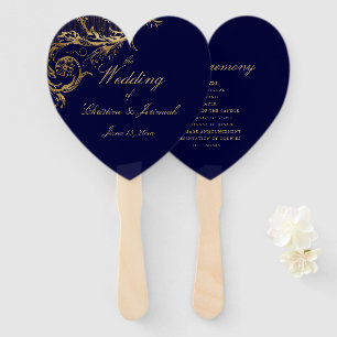 Abanico Boda elegante Blue Gold Floral Damask Script
