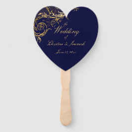 Abanico Boda elegante Blue Gold Floral Damask Script