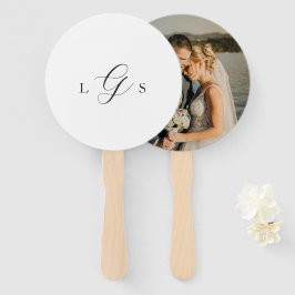 Abanico Boda elegante con monograma atemporal en blanco y 
