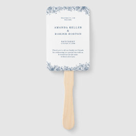 Abanico Boda elegante de Flor Blanca Azul