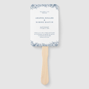 Abanico Boda elegante de Flor Blanca Azul