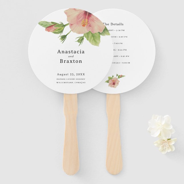 Abanico Boda elegante de hibisco tropical (Anverso y reverso)
