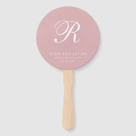 Abanico Boda elegante de monograma rosa con Rosa polvorien