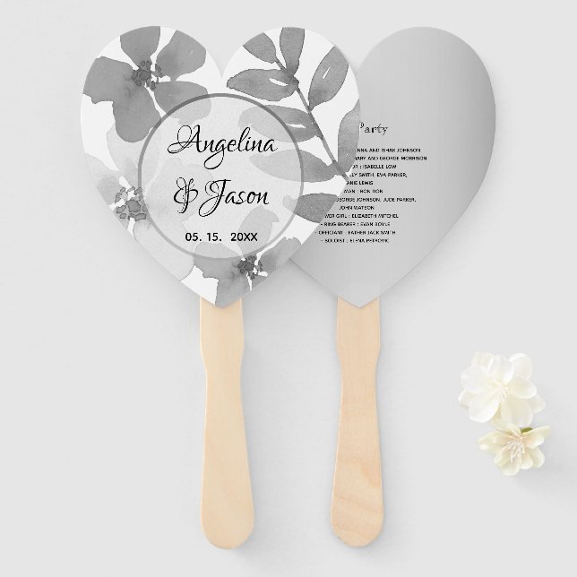 Abanico Boda Elegante Gris (Anverso y reverso)