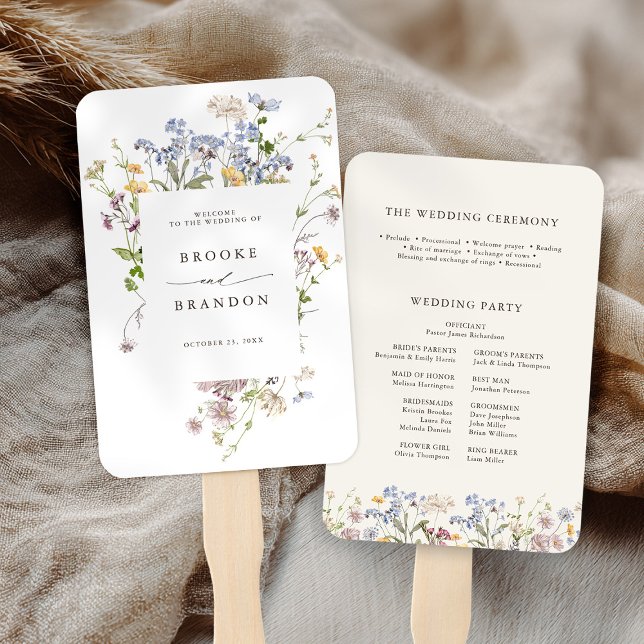 Abanico Boda en el Jardín de la Flor Silvestre de Primaver (Colorful Spring Wildflower Meadow Garden wedding Hand Fan)