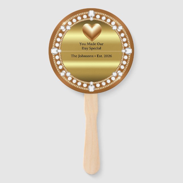 Abanico 💍 Boda Estilo Monograma de Corazón de Oro 🌹 (Anverso)