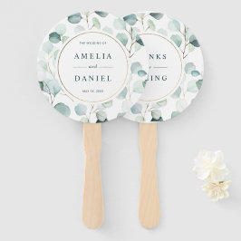 Abanico Boda Ethereal Eucalyptus Gold Frame Greenery