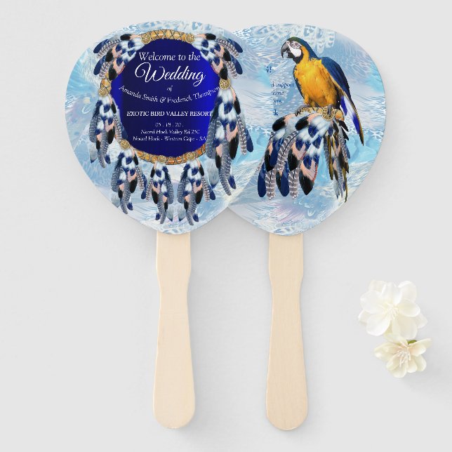 Abanico Boda Exótico Blue Dream Catcher (Anverso y reverso)