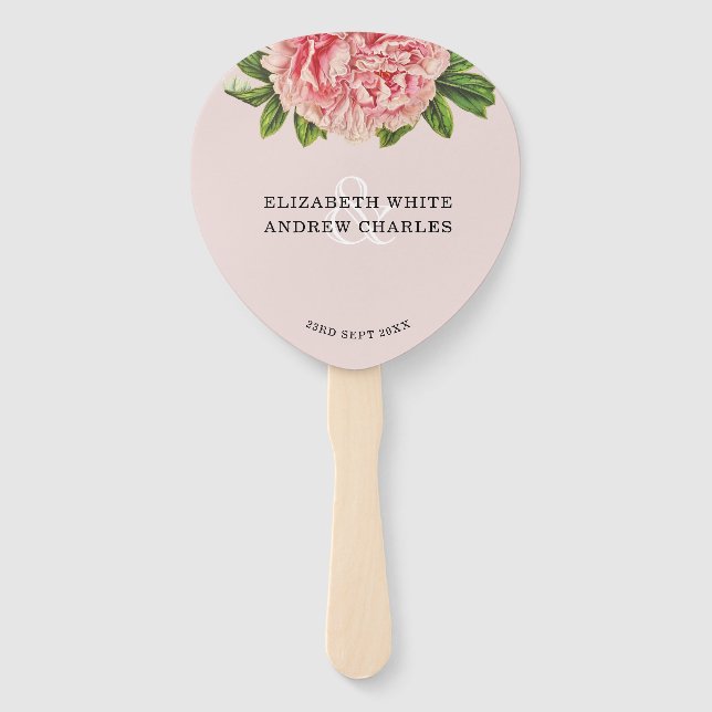Abanico BODA FAN moda flor rosa rosa de peonía floral (Anverso)