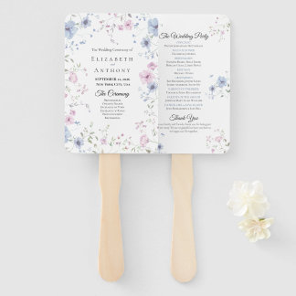 Abanico Boda floral acuarela rosa y azul polvoriento