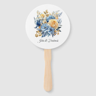 Abanico Boda floral azul polvoriento y dorado