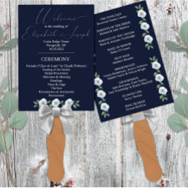 Abanico Boda floral azul y acuarela de la marina clásica