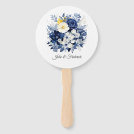 Abanico Boda floral blanca y azul marino