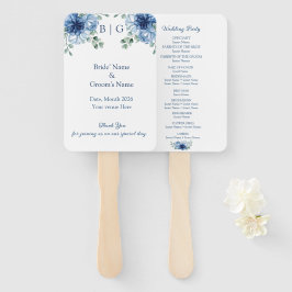 Abanico Boda Floral de Azul Polvoriento Acuarela
