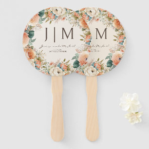 Abanico Boda Floral de Eucalipto con Crema de Melocotón