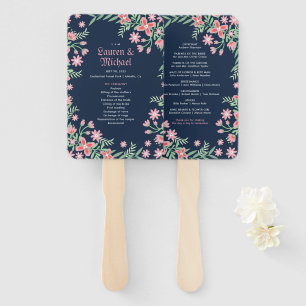 Abanico Boda floral de flor rosa azul de la Marina