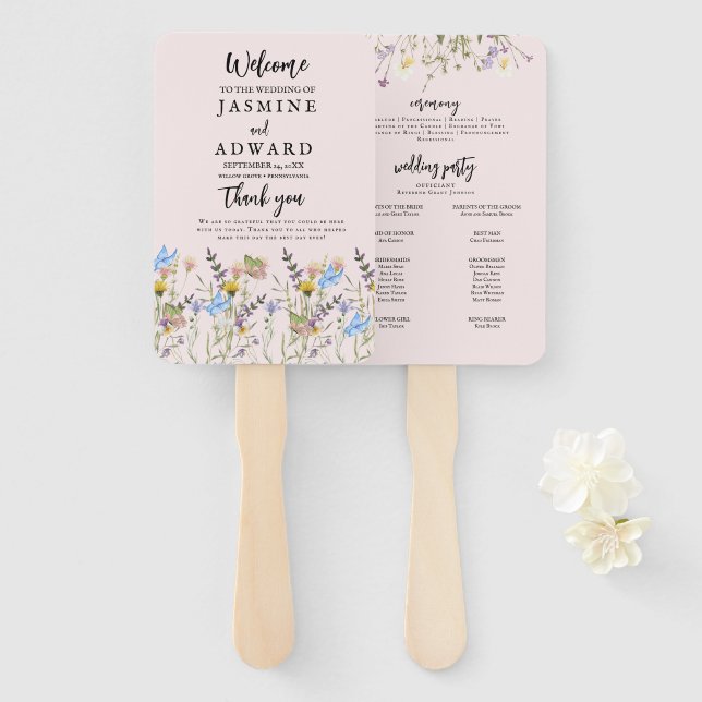 Abanico Boda floral de flores silvestres simples modernas (Anverso y reverso)