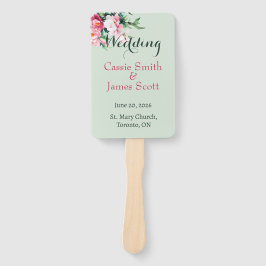 Abanico Boda floral de peonía acuarela verde salvia