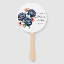 Abanico Boda floral elegante de azul y naranja quemada