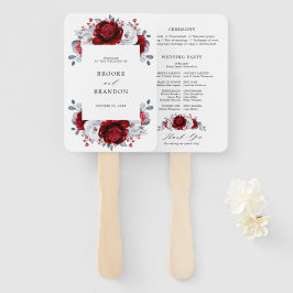 Abanico Boda floral metálico Royal Red White Silver