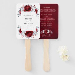 Abanico Boda floral metálico Royal Red White Silver