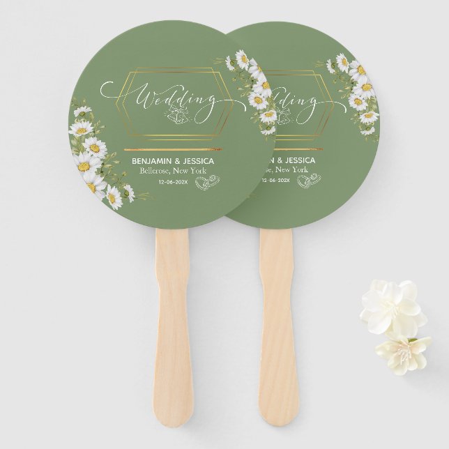 Abanico Boda floral Minimalista Sage Green Gold