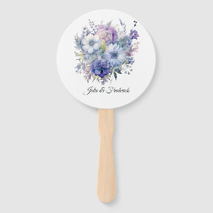 Abanico Boda floral plateada, azul hielo y lila