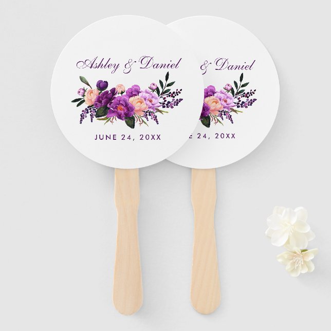 Abanico Boda floral púrpura ultra violeta P (Anverso y reverso)