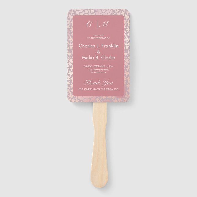 Abanico Boda floral rosa rosado pastel (Anverso)