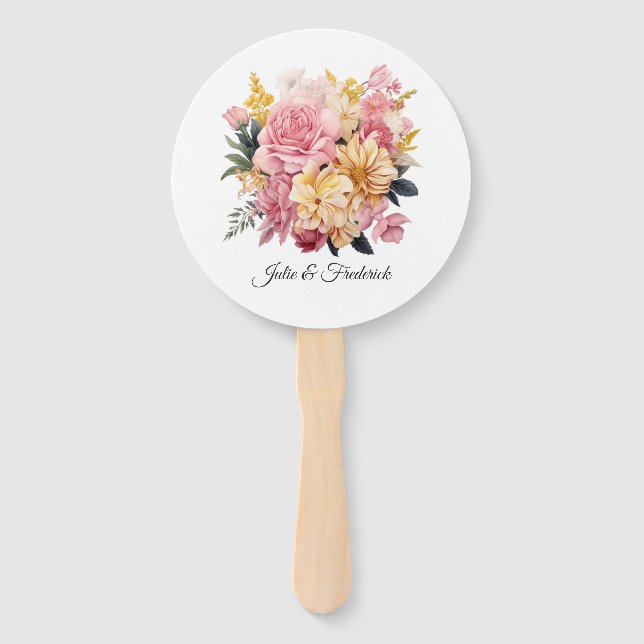 Abanico Boda floral rosa y dorado (Anverso)