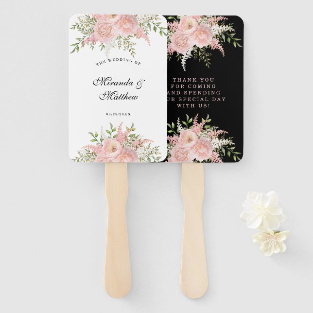 Abanico Boda floral rosada Black Rubor Gracias (Anverso y reverso)