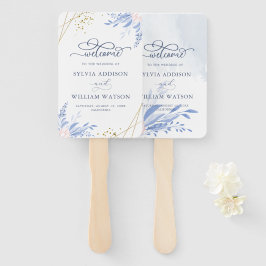 Abanico Boda floral rosado geométrico Duste Blue Gold