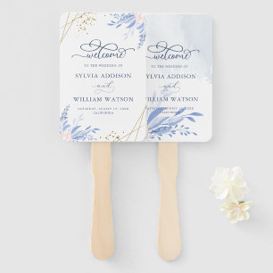 Abanico Boda floral rosado geométrico Duste Blue Gold