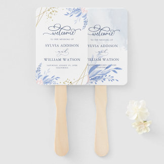 Abanico Boda floral rosado geométrico Duste Blue Gold