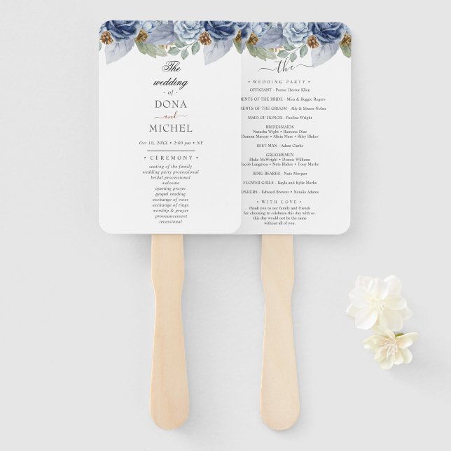 Abanico Boda Floral Rustic Blue Winter (Anverso y reverso)
