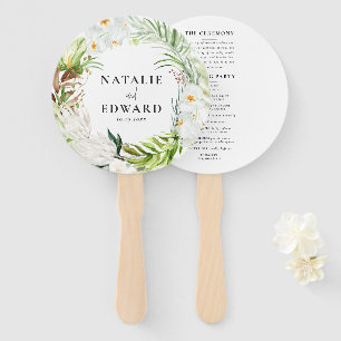 Abanico Boda floral tropical rosa, verde azulada + orquíde