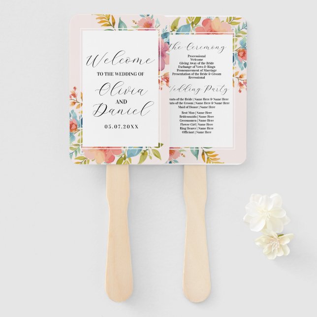Abanico Boda Flower Hand Fan Modern Florals (Anverso y reverso)