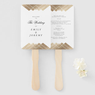 Abanico Boda Gatsby de Oro Blanco Geométrico
