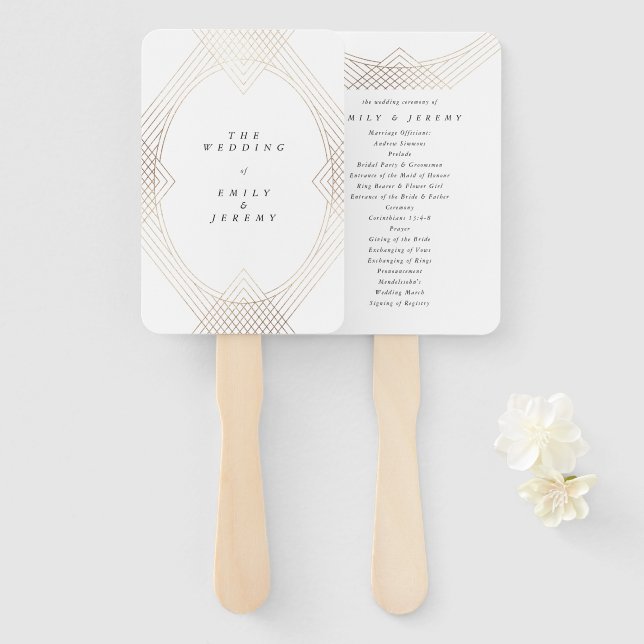 Abanico Boda Gatsby de Oval Geométrico Art Deco Oval blanc (Anverso y reverso)