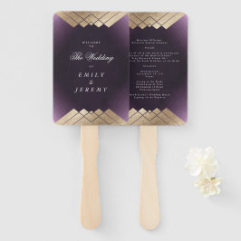 Abanico Boda Gatsby Geométrico Purple Gold