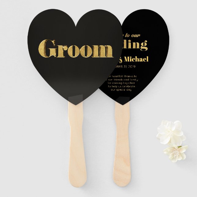 Abanico Boda Golden Groom (Anverso y reverso)