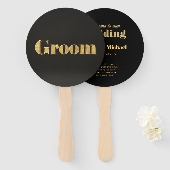 Abanico Boda Golden Groom (Anverso y reverso)