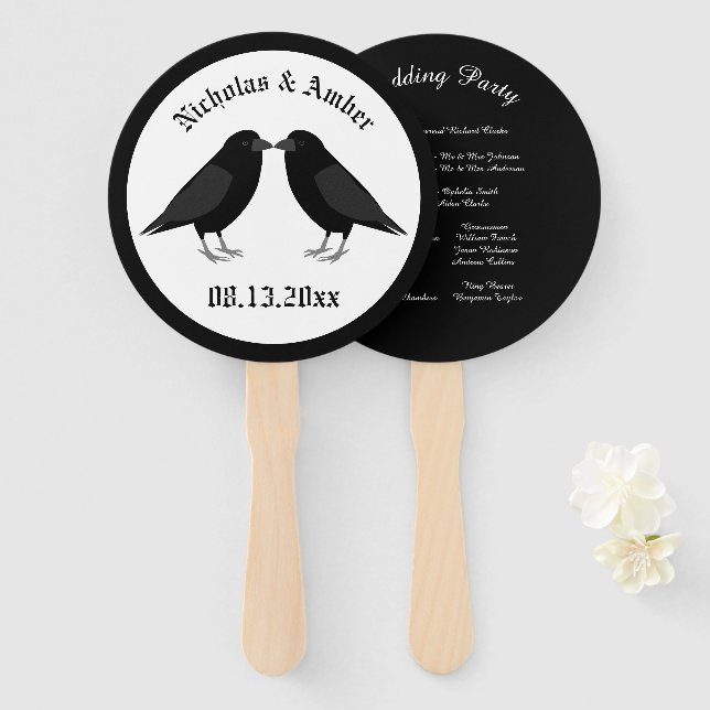 Abanico Boda gótico Kissing Ravens Personalizado (Anverso y reverso)