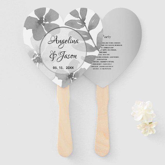 Abanico Boda Gris Elegante (Anverso y reverso)