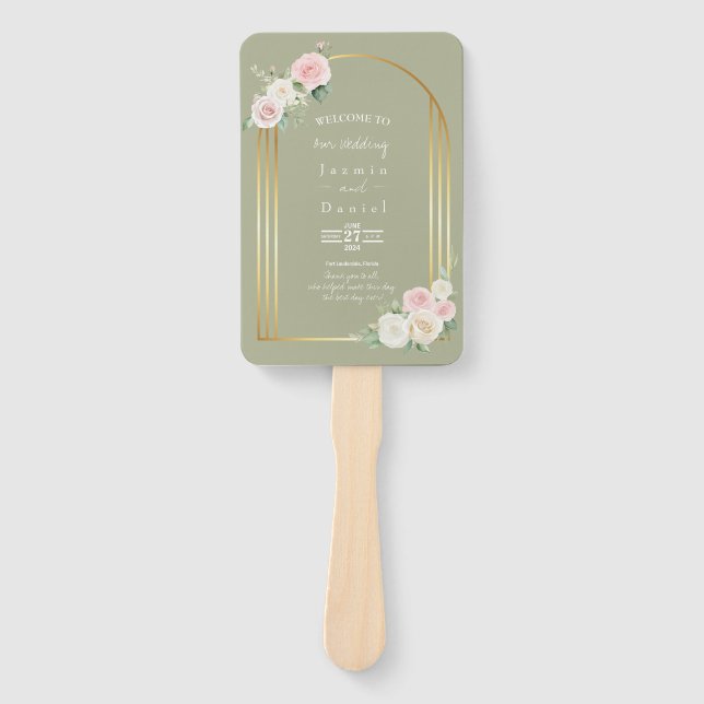 Abanico Boda Itinerario De Bazas Rosadas Y Blancas (Anverso)