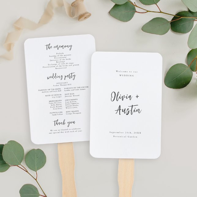 Abanico Boda Minimalista de guión de Moda moderna (Modern Chic Script Minimalist Wedding Hand Fan)