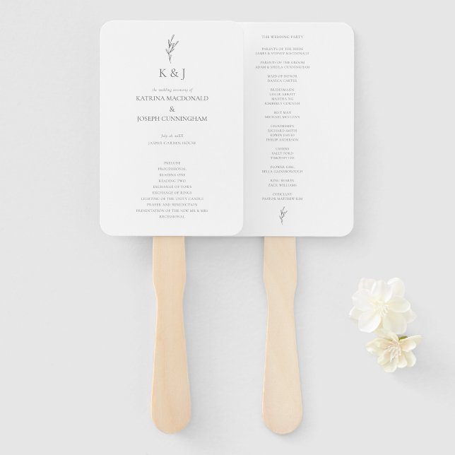 Abanico Boda Minimalista Elegante Ceremonia (Anverso y reverso)
