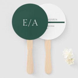 Abanico Boda Minimalista Monograma Elegante Verde Esmerald
